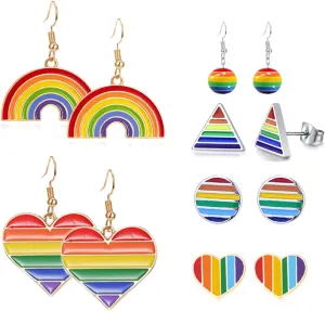 4-6 pairs Rainbow Pride Earrings LGBT Earrings for Women Lesbian Gay Pride Charm Love Wins Dangle Earrings Geometric Heart Flag Rainbow Dangle Earrings Jewelry Gifts