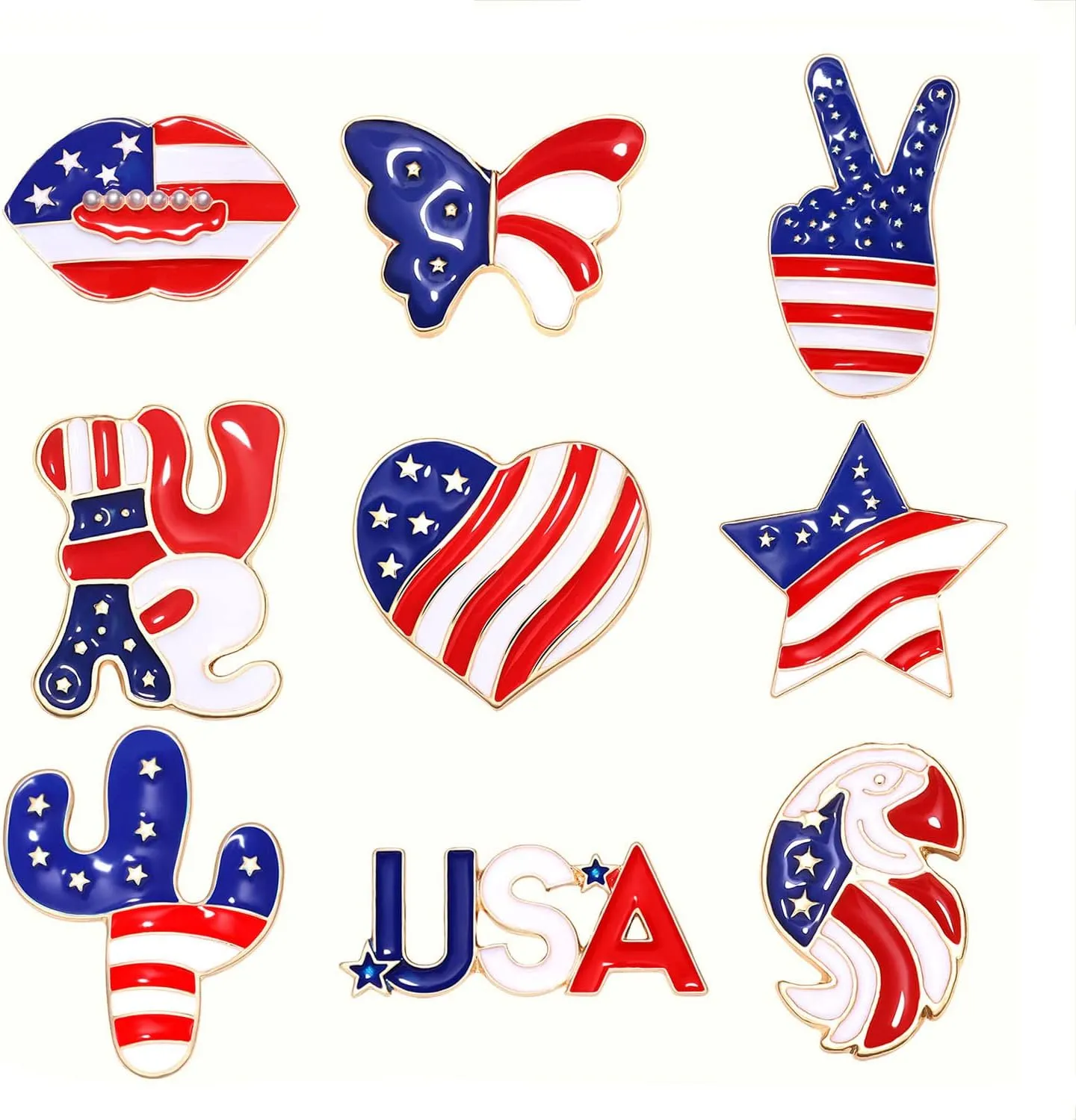 4 th of July Brooches American Flag Patriotic Red White Blue Star USA Peace Sign Eagle Heart Butterfly Brooch Pins Bulk Vintage Fourth of July Celebrate Independence Day Lapel Pins Gift for Women Girls