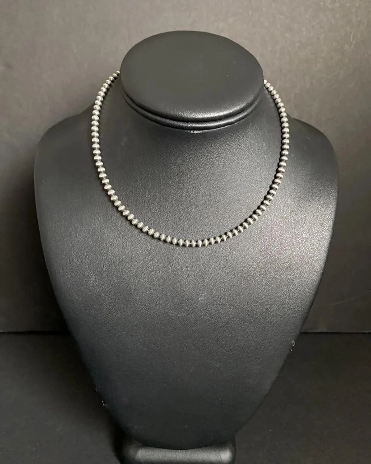 4mm Sterling Silver Oxidized Pearl Bead Necklace Southwestern everyday wear Navajo Style