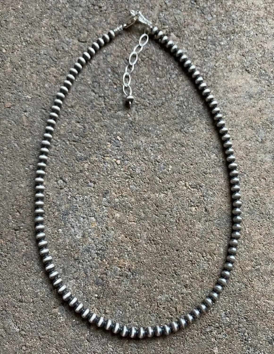 4mm Sterling Silver Oxidized Pearl Bead Necklace Southwestern everyday wear Navajo Style