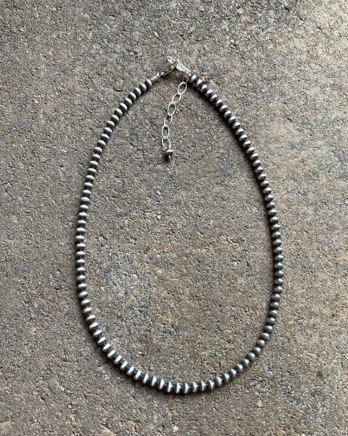 4mm Sterling Silver Oxidized Pearl Bead Necklace Southwestern everyday wear Navajo Style