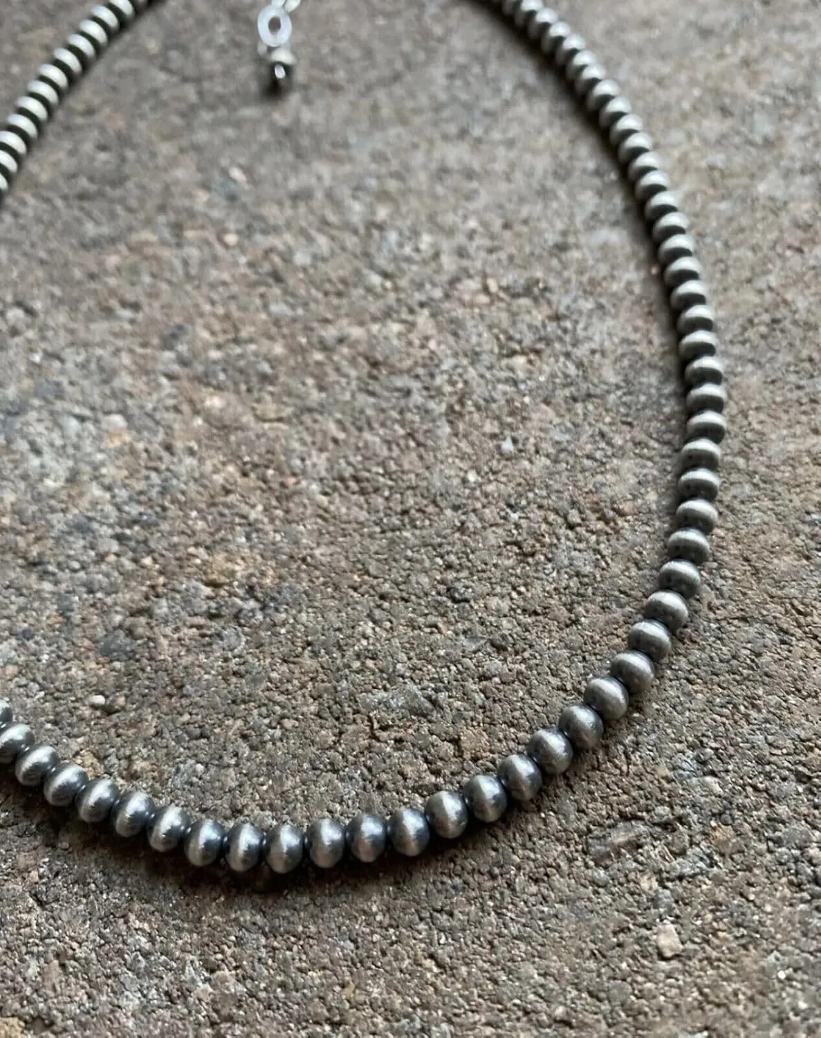 4mm Sterling Silver Oxidized Pearl Bead Necklace Southwestern everyday wear Navajo Style