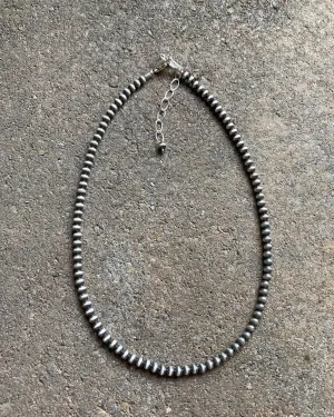 4mm Sterling Silver Oxidized Pearl Bead Necklace Southwestern everyday wear Navajo Style