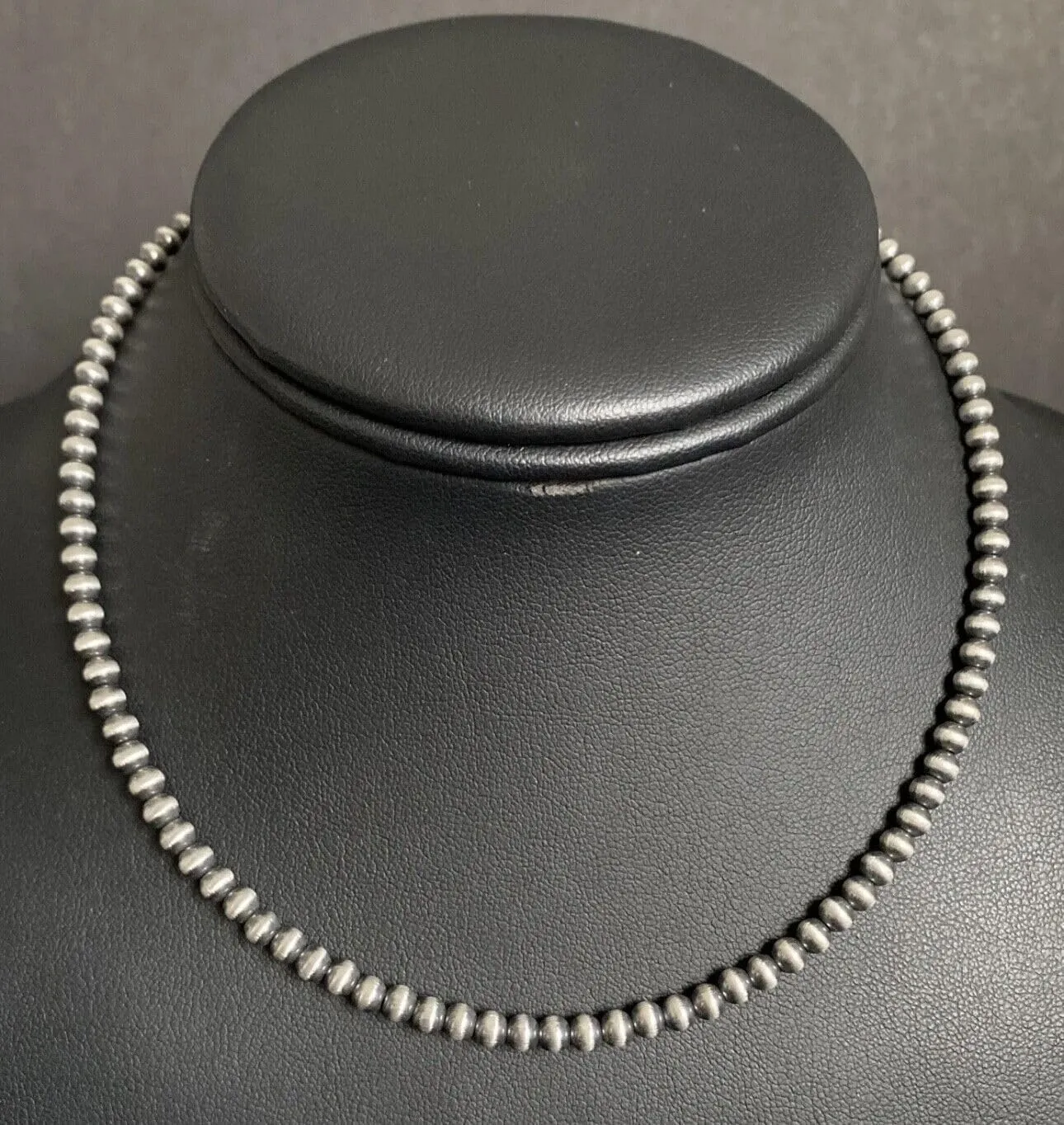 4mm Sterling Silver Oxidized Pearl Bead Necklace Southwestern everyday wear Navajo Style