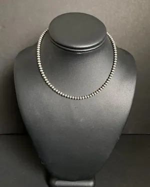4mm Sterling Silver Oxidized Pearl Bead Necklace Southwestern everyday wear Navajo Style