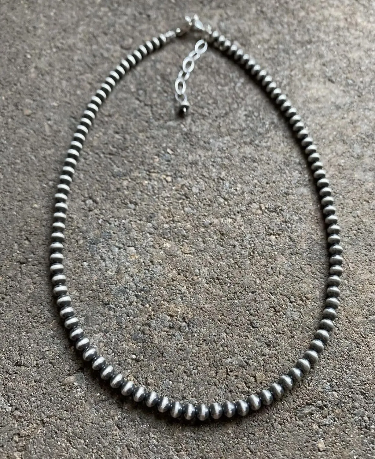 4mm Sterling Silver Oxidized Pearl Bead Necklace Southwestern everyday wear Navajo Style