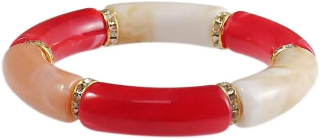 4pcs Colorful Acrylic Bamboo Tube Bending Tube Elasticity Bangles Bracelet Set Chunky Curved Cuff Stretchable Adjustable for Women Jewelry