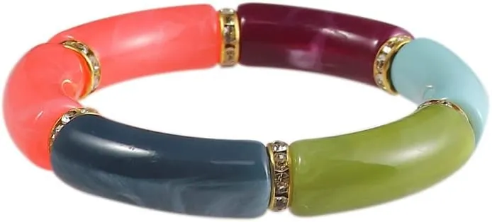 4pcs Colorful Acrylic Bamboo Tube Bending Tube Elasticity Bangles Bracelet Set Chunky Curved Cuff Stretchable Adjustable for Women Jewelry