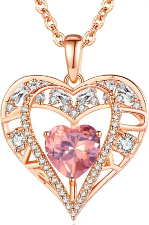 5 Heart Crystal Necklace 18K Rose Gold Plated - Pendant with 18 2 925 Sterling Silver Chain - Birthstone Jewelry for Women and Girls - Gift for Birthday, Christmas