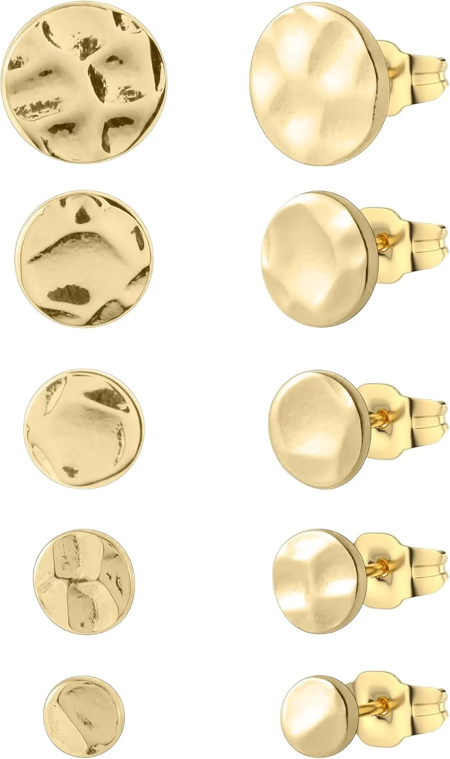 5 Pairs hammered gold Earrings for Women 316L Hypoallergenic Earrings Stainless Steel Lightweight Hammered Round Stud Valentine's Day Christmas Mother's Day