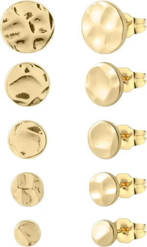 5 Pairs hammered gold Earrings for Women 316L Hypoallergenic Earrings Stainless Steel Lightweight Hammered Round Stud Valentine's Day Christmas Mother's Day