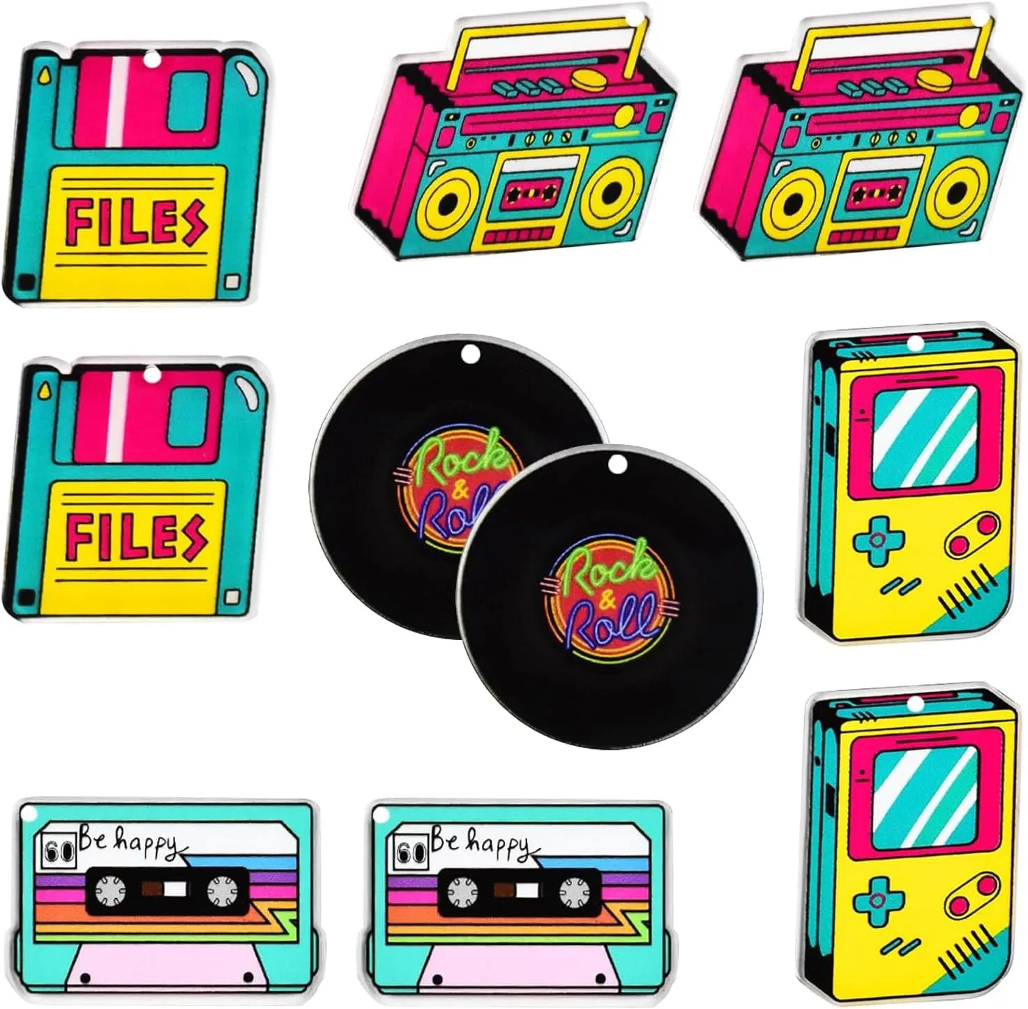 5 pairs Retro Earrings Set 80s 90s Earrings Acrylic Dangle Earrings Cassette Tape Earrings 90's Accessories for Women,Acrylic Dangle Earring Set for 80s 90s Outfits Halloween Earrings for 80s Accessories
