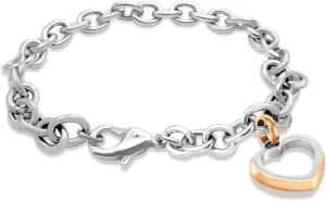555Jewelry Womens Stainless Steel Cute Love Heart Shape Charm Chain Bracelet