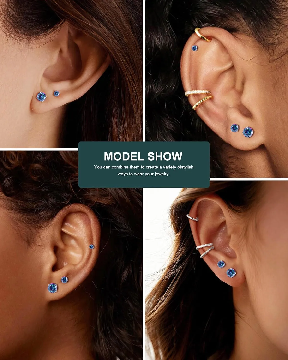 6 Pairs Hypoallergenic Surgical Steel Threaded Ear Studs for Cartilage, Helix, Lobe | Cubic Zirconia Flat Back Earrings for Women | Minimalist Everyday Jewelry Gifts