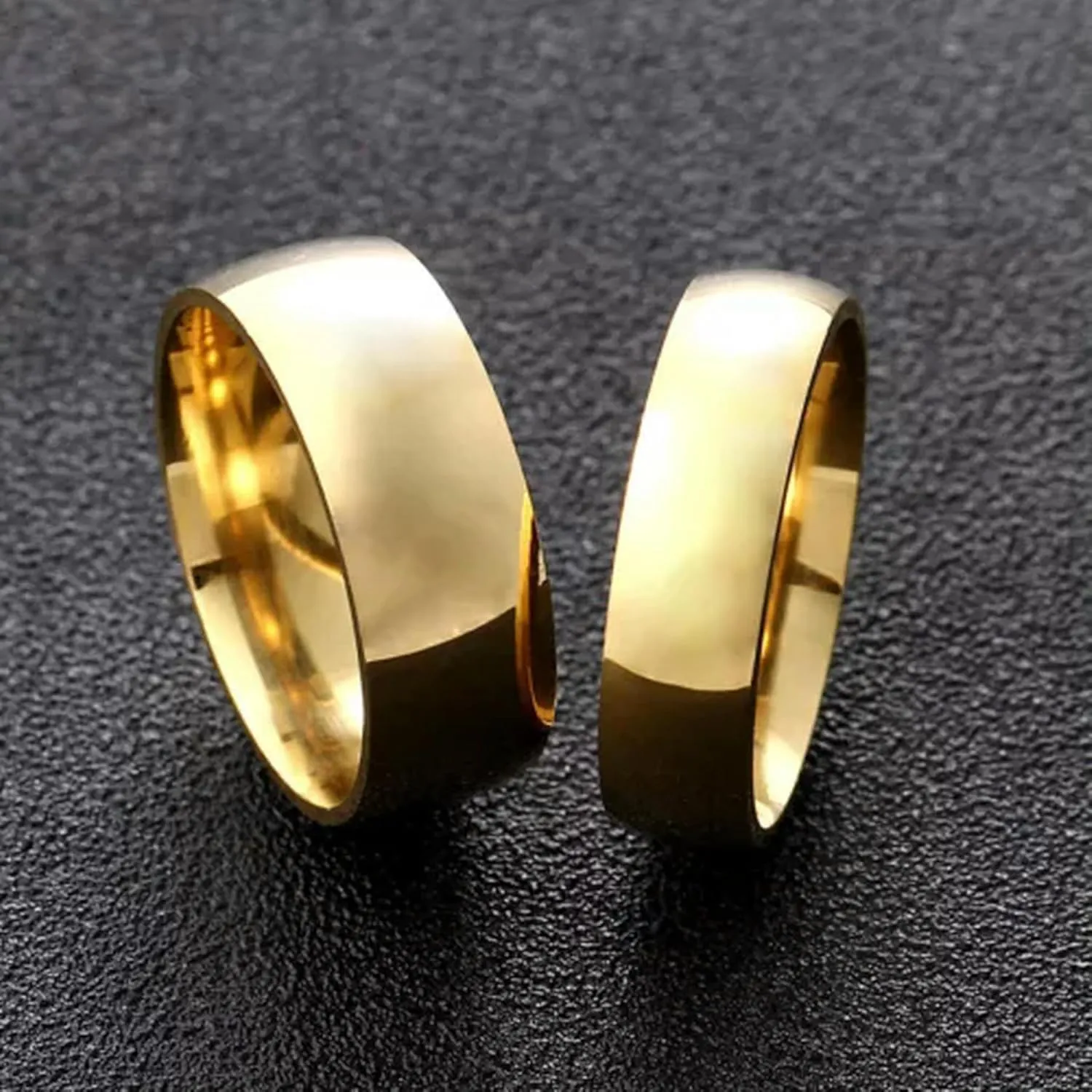 6mm/8mm Width 18K Gold Plating AAA Bands Men Womens Stainless Steel Couple Rings