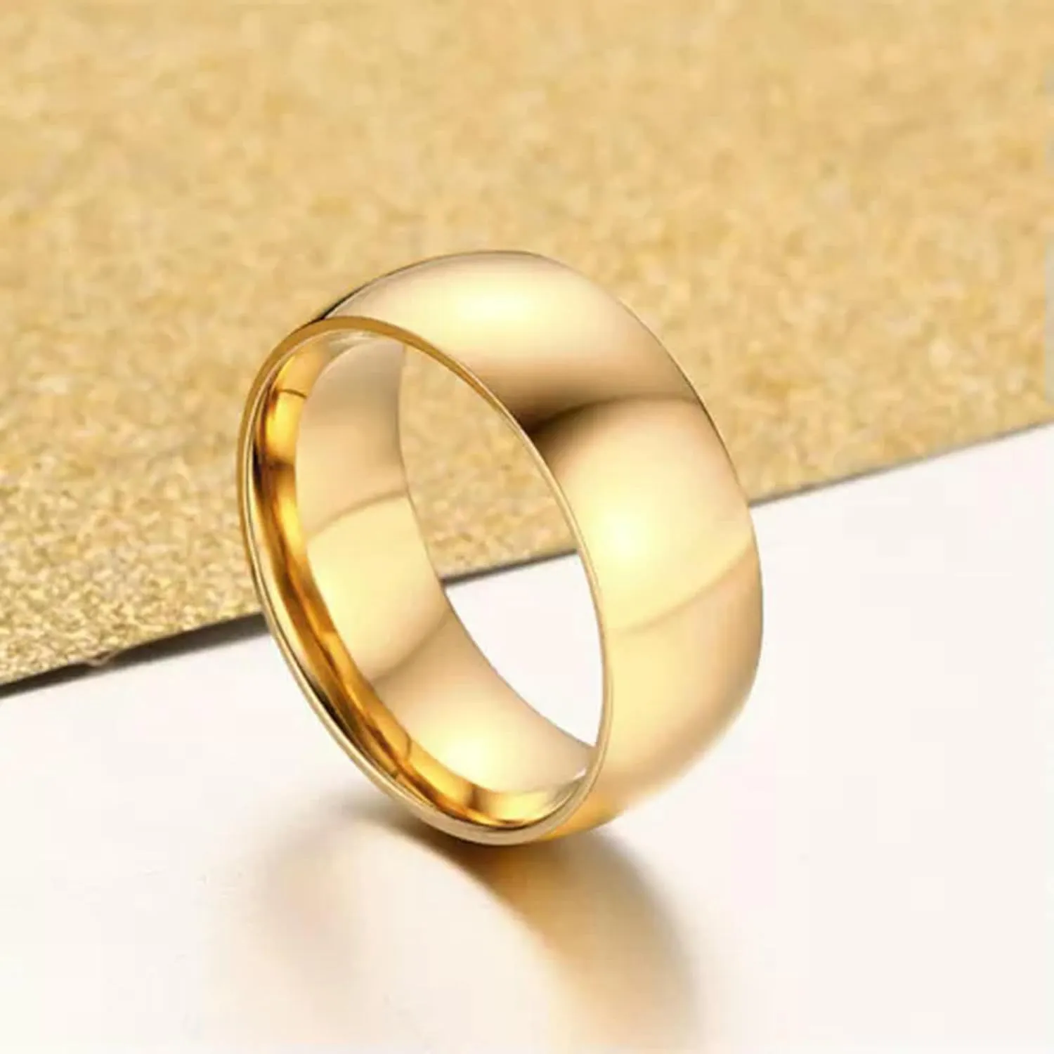 6mm/8mm Width 18K Gold Plating AAA Bands Men Womens Stainless Steel Couple Rings