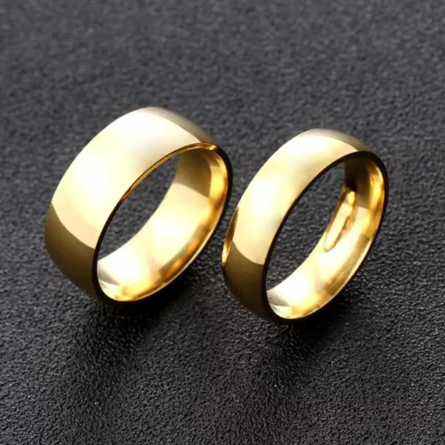 6mm/8mm Width 18K Gold Plating AAA Bands Men Womens Stainless Steel Couple Rings