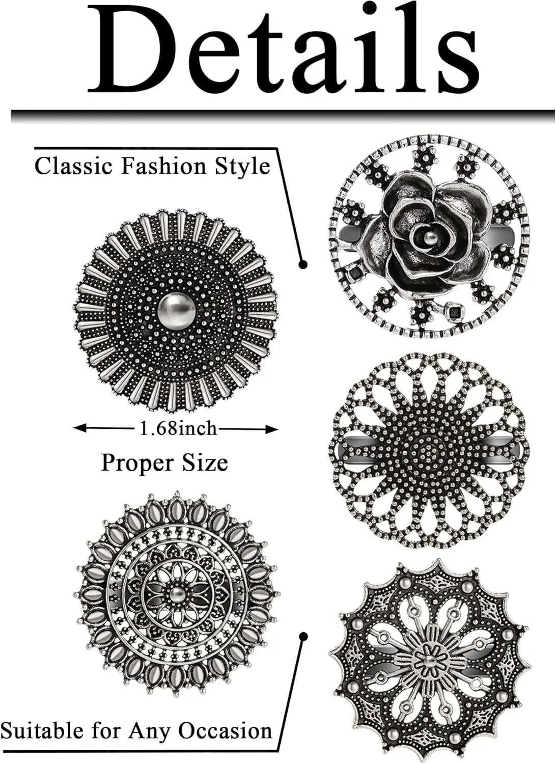 8 Pcs Cardigan Sweater Shirt Collar Clips Retro Celtic Flower Shawl Coat Cape Cloak Dress Cinch Clasp Vintage Brooches Pin Clips Set for Women Sliver