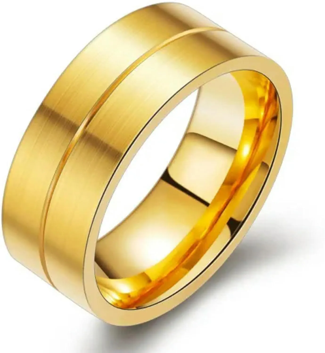 8MM Stainless Steel Couple Rings 18K Gold Matte Finished Engagement Ring Sz 5-14