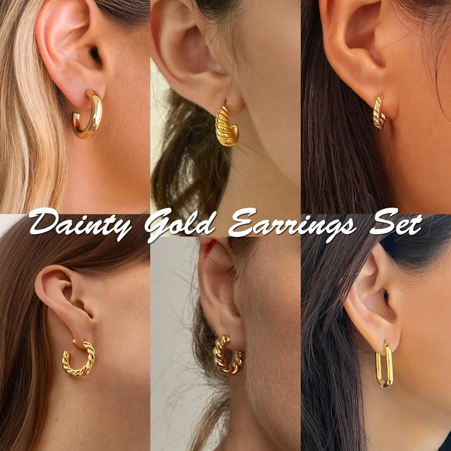 9 Pairs Gold/Sterling Silver/Rose Gold Plated Hoop Earrings Set for Women Trendy Chunky Gold Hoops 14K Real Gold Plated Small Huggie Earrings for Sensitive Ears Non Tarnish Gifts Jewelry