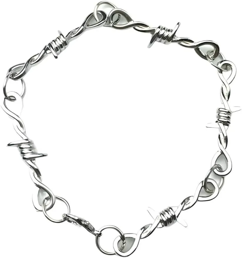 925 Sterling Silver Barbed Wire Necklace Bracelet For Women And Men - Barbwire Little Thorns Chain Choker Jewelry Gifts Barb Wine Necklace Little Thorns Chain Choker Bracelet For Men And Women
