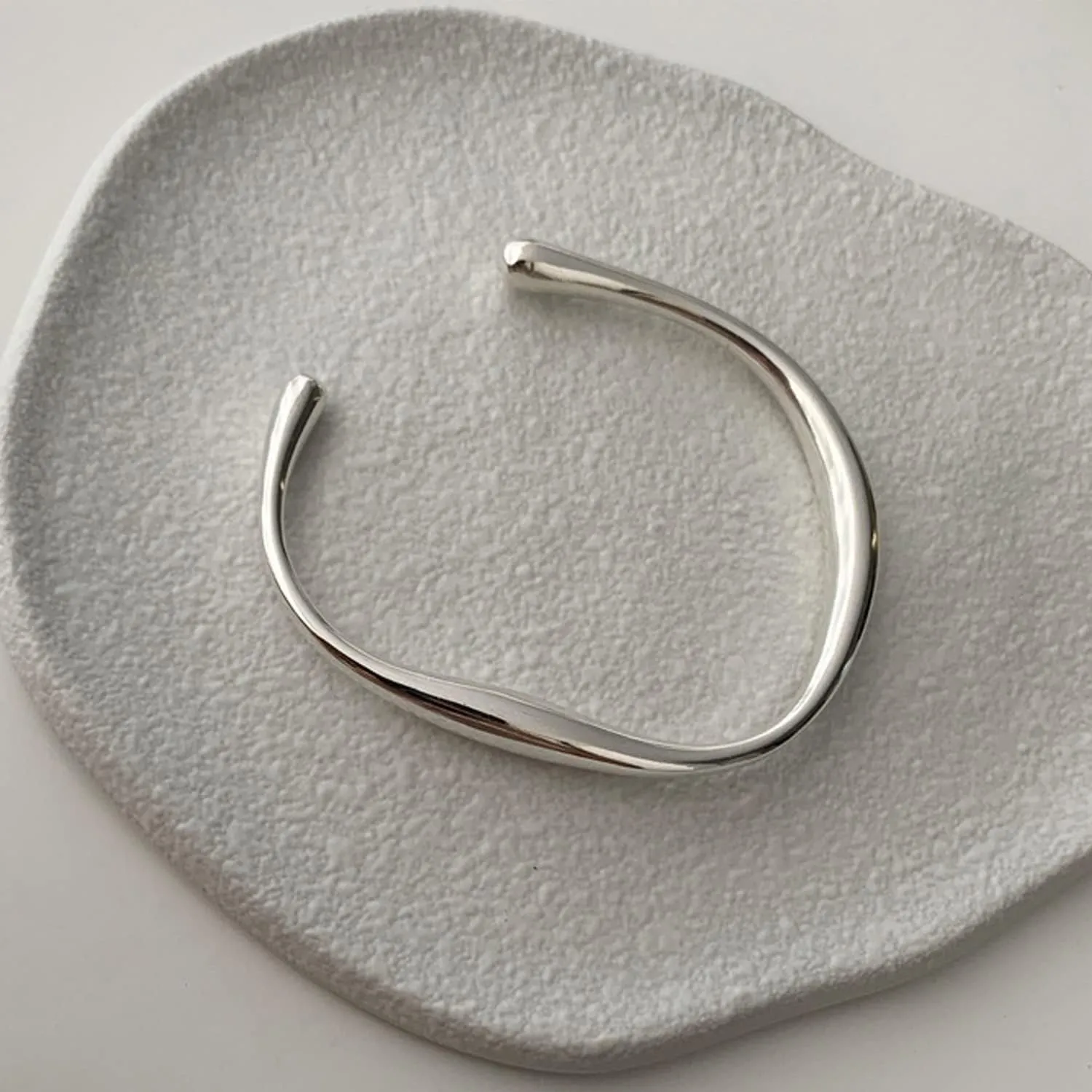 925 Sterling Silver Bracelets Open Adjustable Bangle Bracelet Teardrop Water Drop Cuff Bangles for Women