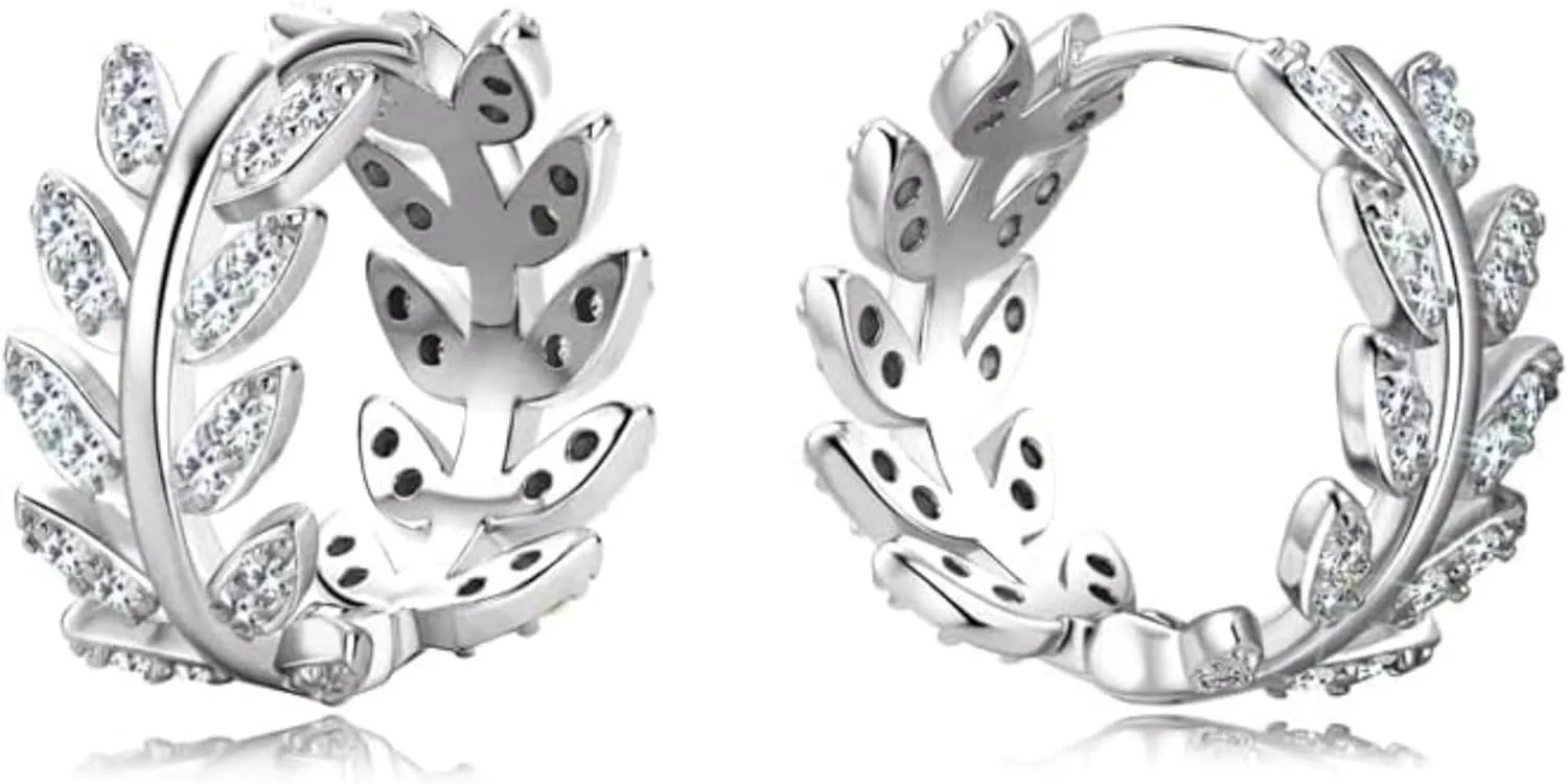 925 Sterling Silver CZ Diamond Huggie Hoop Earrings with Exquisite Box