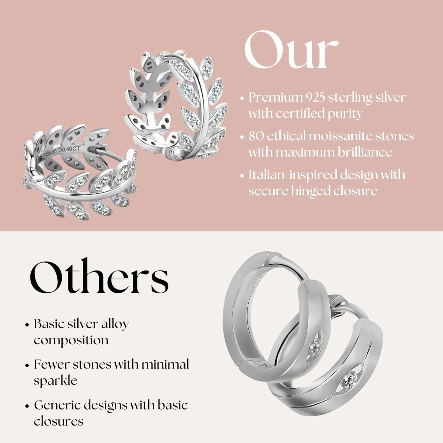 925 Sterling Silver CZ Diamond Huggie Hoop Earrings with Exquisite Box