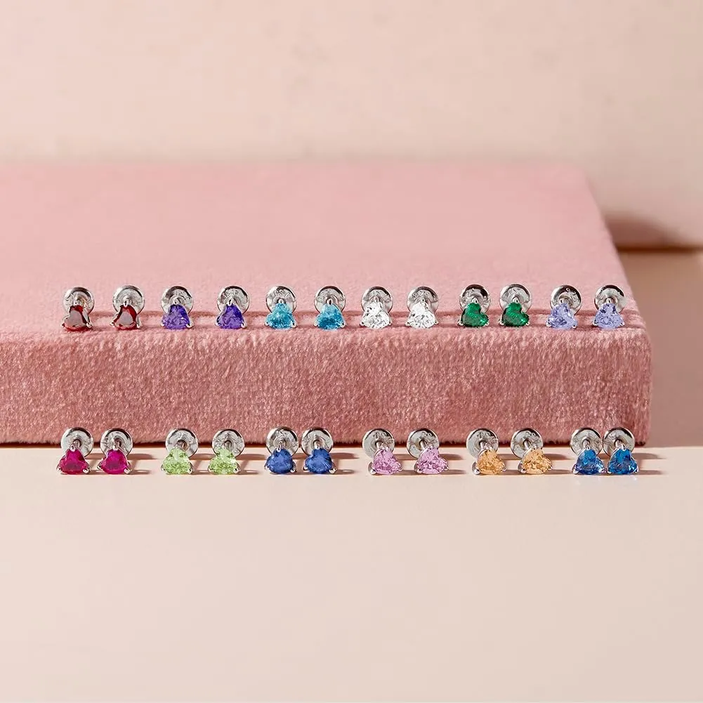 925 Sterling Silver Girls CZ Heart Hypoallergenic Safety Screw Back Earrings - Adorable 5mm Heart Earrings for Young Girls - Great Jewelry for Everyday Wear for Toddlers to Teens