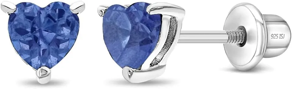 925 Sterling Silver Girls CZ Heart Hypoallergenic Safety Screw Back Earrings - Adorable 5mm Heart Earrings for Young Girls - Great Jewelry for Everyday Wear for Toddlers to Teens