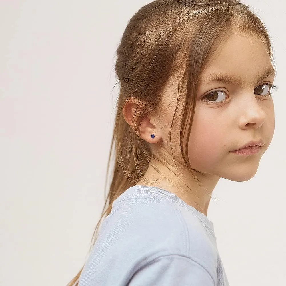 925 Sterling Silver Girls CZ Heart Hypoallergenic Safety Screw Back Earrings - Adorable 5mm Heart Earrings for Young Girls - Great Jewelry for Everyday Wear for Toddlers to Teens