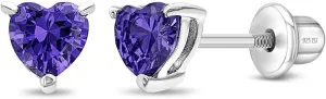 925 Sterling Silver Girls CZ Heart Hypoallergenic Safety Screw Back Earrings - Adorable 5mm Heart Earrings for Young Girls - Great Jewelry for Everyday Wear for Toddlers to Teens