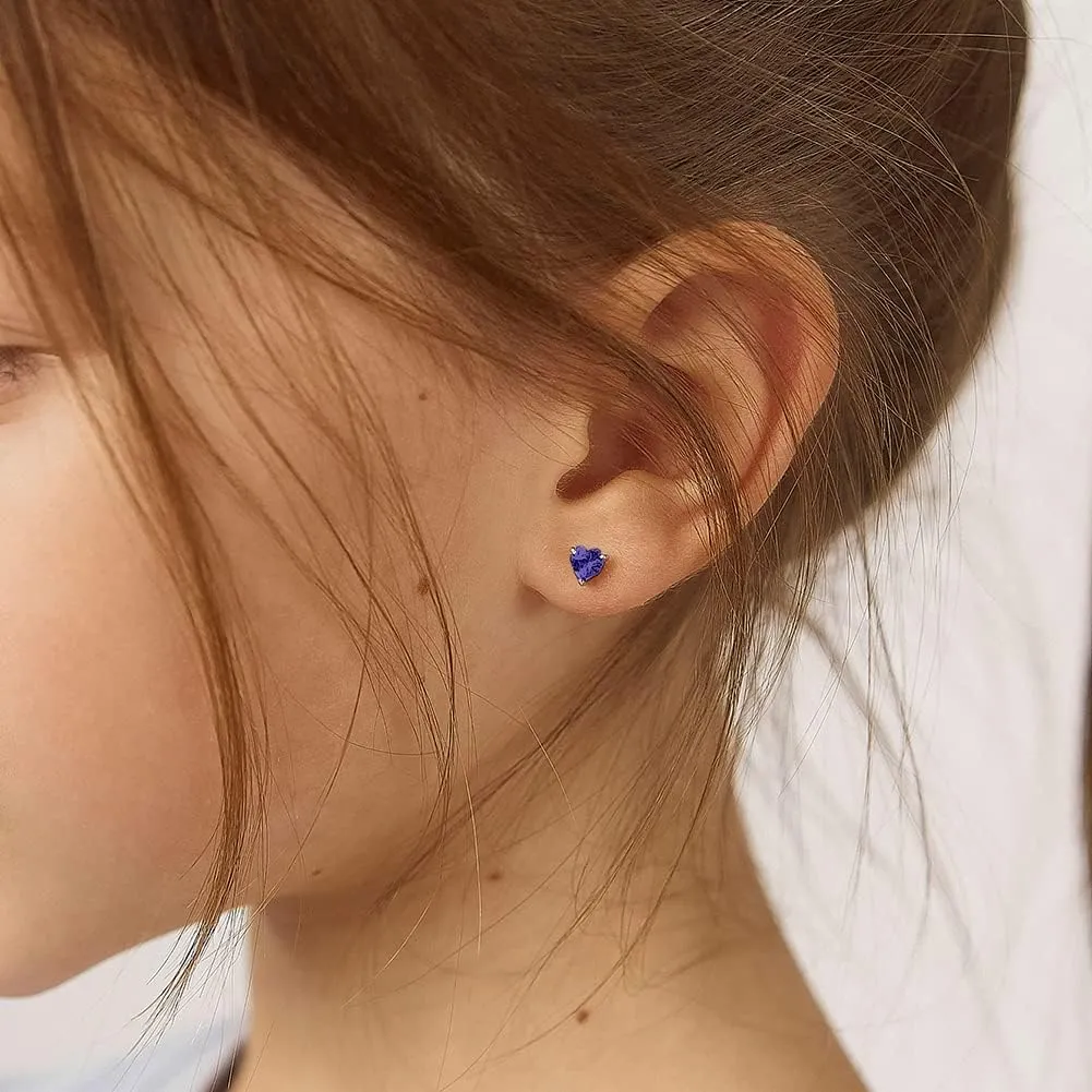 925 Sterling Silver Girls CZ Heart Hypoallergenic Safety Screw Back Earrings - Adorable 5mm Heart Earrings for Young Girls - Great Jewelry for Everyday Wear for Toddlers to Teens
