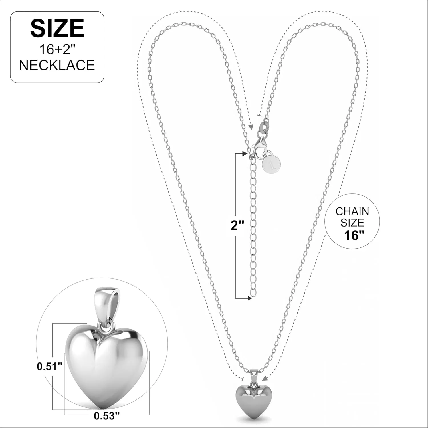925 Sterling Silver Heart Pendant Necklace for Women and Girls - everyday wear gifts for her