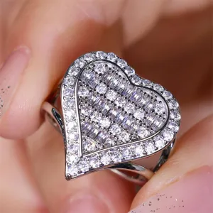 925 Sterling Silver Light Luxury Rectangular Love Ring Simulation Diamond Ring Group Set with Diamond Heart Shaped Index Finger Engagement Ring as a Gift for Girlfriend 9