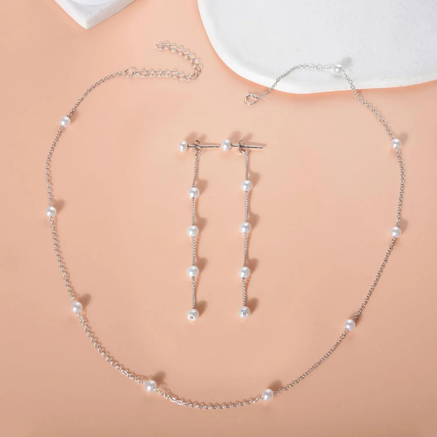 925 Sterling Silver Pearl Pendant Necklace for Women Trendy Simple Dainty Layered Pearls beaded Choker Chain Necklace Everyday Jewelry Set Wedding Bridesmaids Necklace