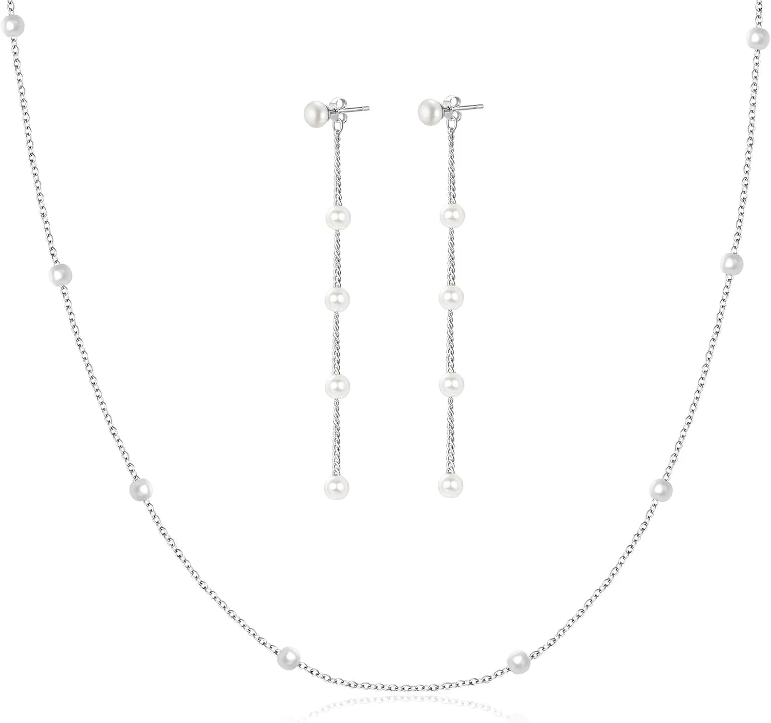 925 Sterling Silver Pearl Pendant Necklace for Women Trendy Simple Dainty Layered Pearls beaded Choker Chain Necklace Everyday Jewelry Set Wedding Bridesmaids Necklace