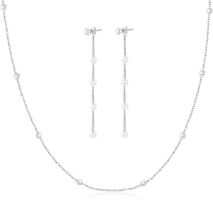 925 Sterling Silver Pearl Pendant Necklace for Women Trendy Simple Dainty Layered Pearls beaded Choker Chain Necklace Everyday Jewelry Set Wedding Bridesmaids Necklace