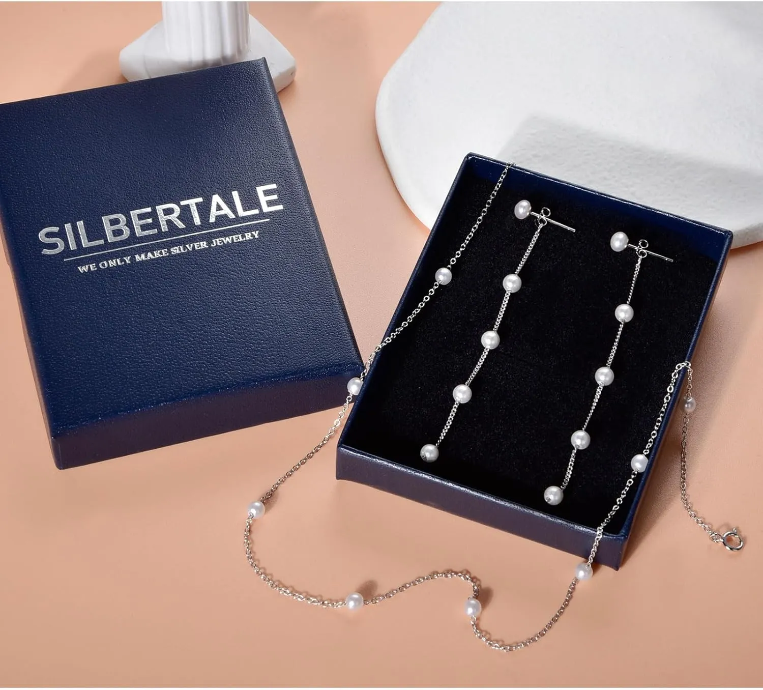 925 Sterling Silver Pearl Pendant Necklace for Women Trendy Simple Dainty Layered Pearls beaded Choker Chain Necklace Everyday Jewelry Set Wedding Bridesmaids Necklace