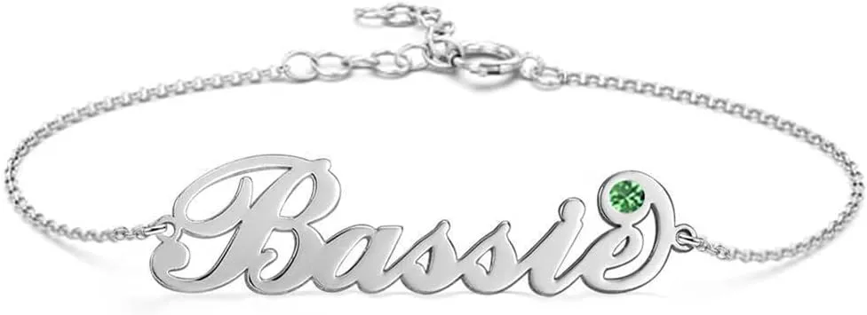 925 Sterling Silver Personalized Name Bracelet with Custom Birthstone Jewelry Gift for Women