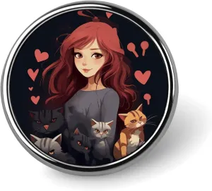 A Girl Who Loves Cats Round Lapel Pins for Men Women Metal Button Pin Fashion Personalized Brooch Pins for Men Suits Cute Brooch Badge for Backpack Clothing Hat Bag Decoration