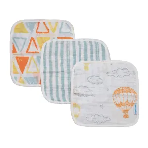 Abracadabra Cotton Muslin Wipes Pack of 3 (Hot Air Balloon) - Orange
