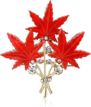 Acrylic Maple Leaf Lapel Brooch Pin Thanksgiving Fall Leaves Bouquet Rhinestone Crystal Pins Clip Sweater Hat Scarves Dress Suit Jacket Badges Brooches Vintage Jewelry Gifts for Women Mom Wife