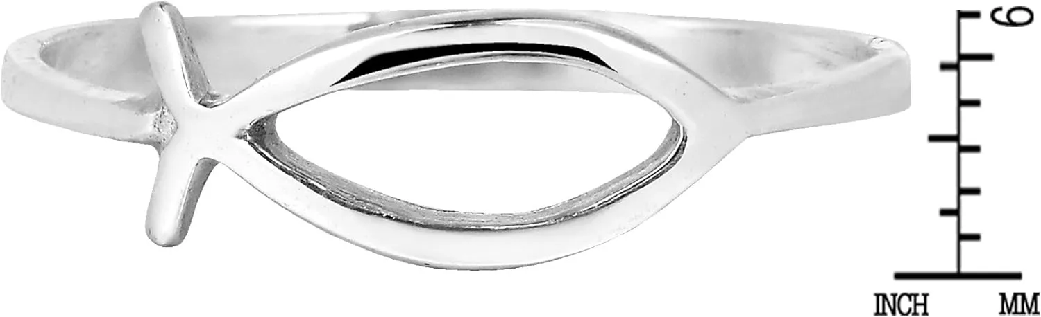 AeraVida Simple Plain Ichthys Christian Fish Sterling Silver Everyday Ring