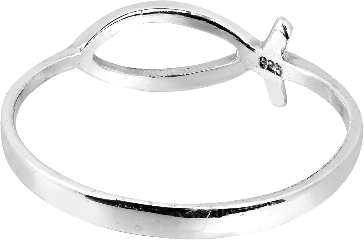 AeraVida Simple Plain Ichthys Christian Fish Sterling Silver Everyday Ring