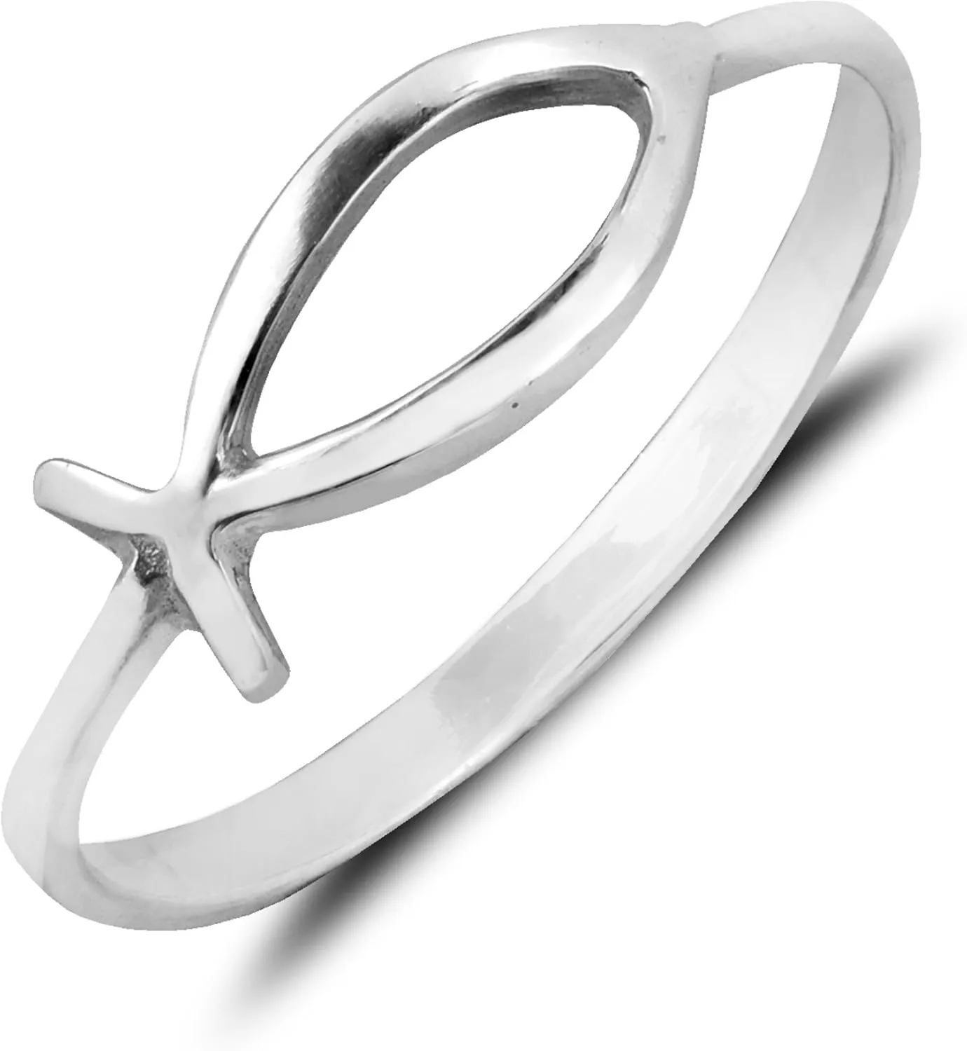 AeraVida Simple Plain Ichthys Christian Fish Sterling Silver Everyday Ring