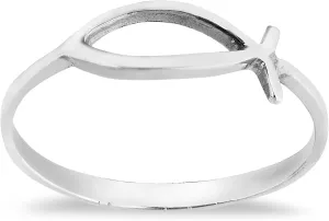 AeraVida Simple Plain Ichthys Christian Fish Sterling Silver Everyday Ring
