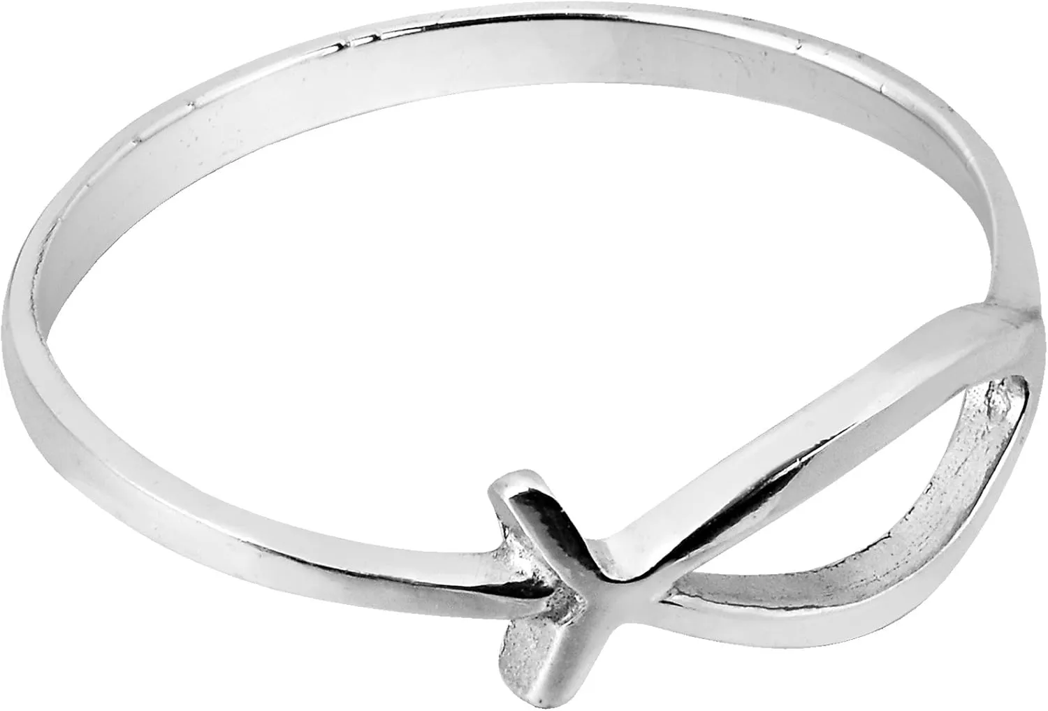 AeraVida Simple Plain Ichthys Christian Fish Sterling Silver Everyday Ring