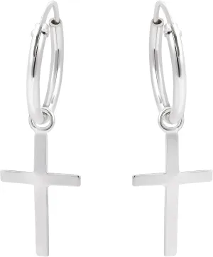 AeraVida Sterling Silver Cross Charm Hoop Earrings for Women | Mini Christian Faith Jewelry with 925 Stamp | Lightweight Everyday Religious Dangle Hoops