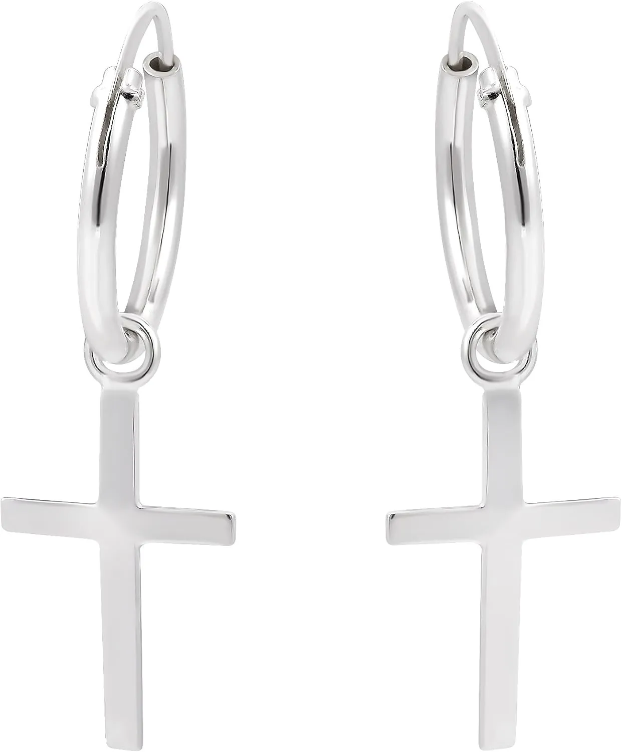 AeraVida Sterling Silver Cross Charm Hoop Earrings for Women | Mini Christian Faith Jewelry with 925 Stamp | Lightweight Everyday Religious Dangle Hoops